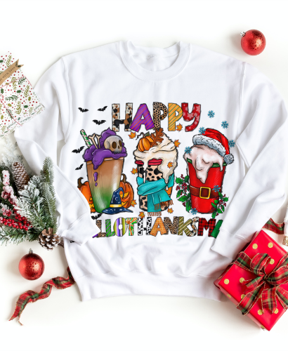 Sweatshirt with a Christmas decoration_HappyHallothankmas
